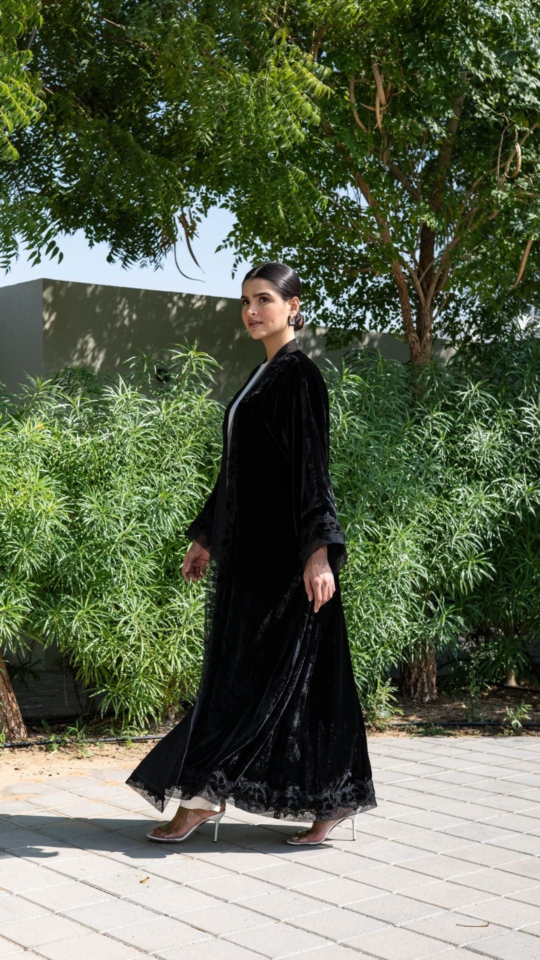 VELVET ABAYA WITH LACE