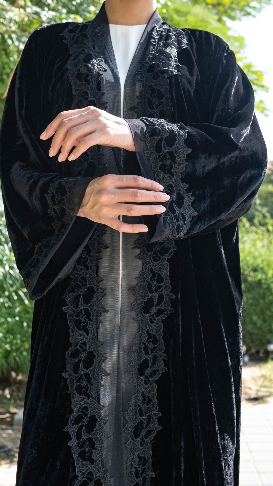 VELVET ABAYA WITH LACE